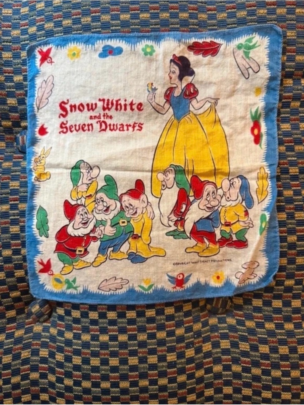 Vintage 1950s Disney Snow White & Seven Dwarfs Children's Handkerchief